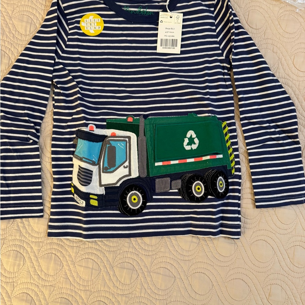Mini Boden Navy Striped Toy Recycling Truck Shirt